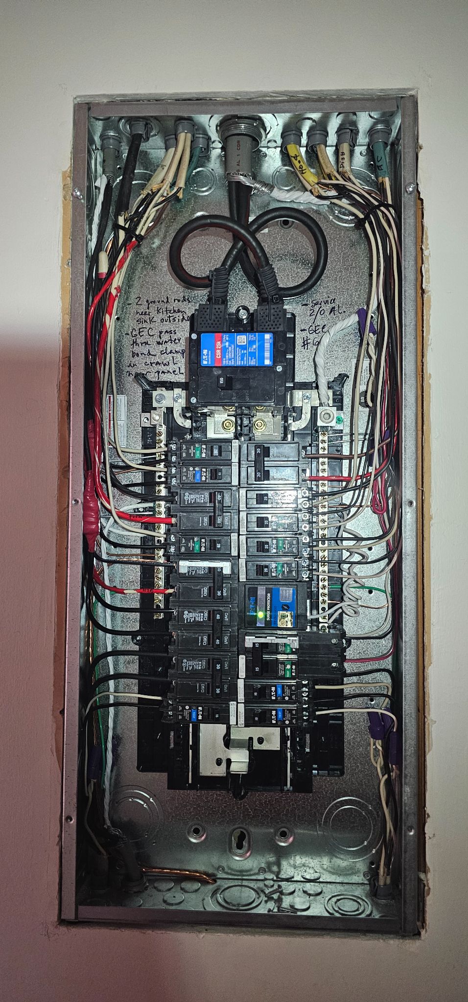 Residential electrical panel upgrade with new breakers and whole-home surge protection in Vancouver, WA
