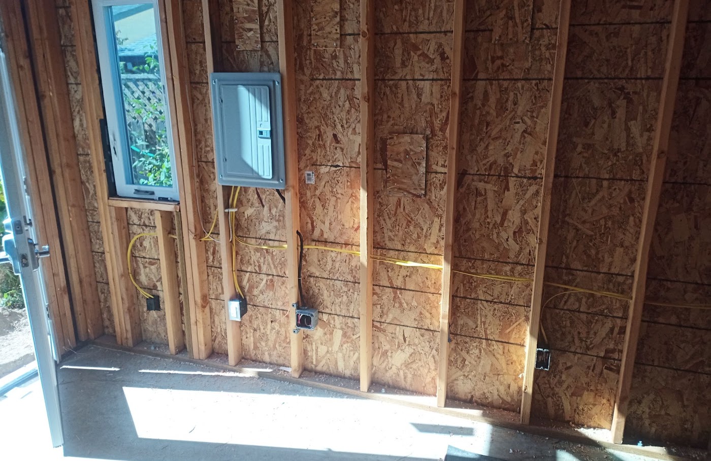 Sub-panel and roughed-in wiring for a detached garage in Vancouver, WA