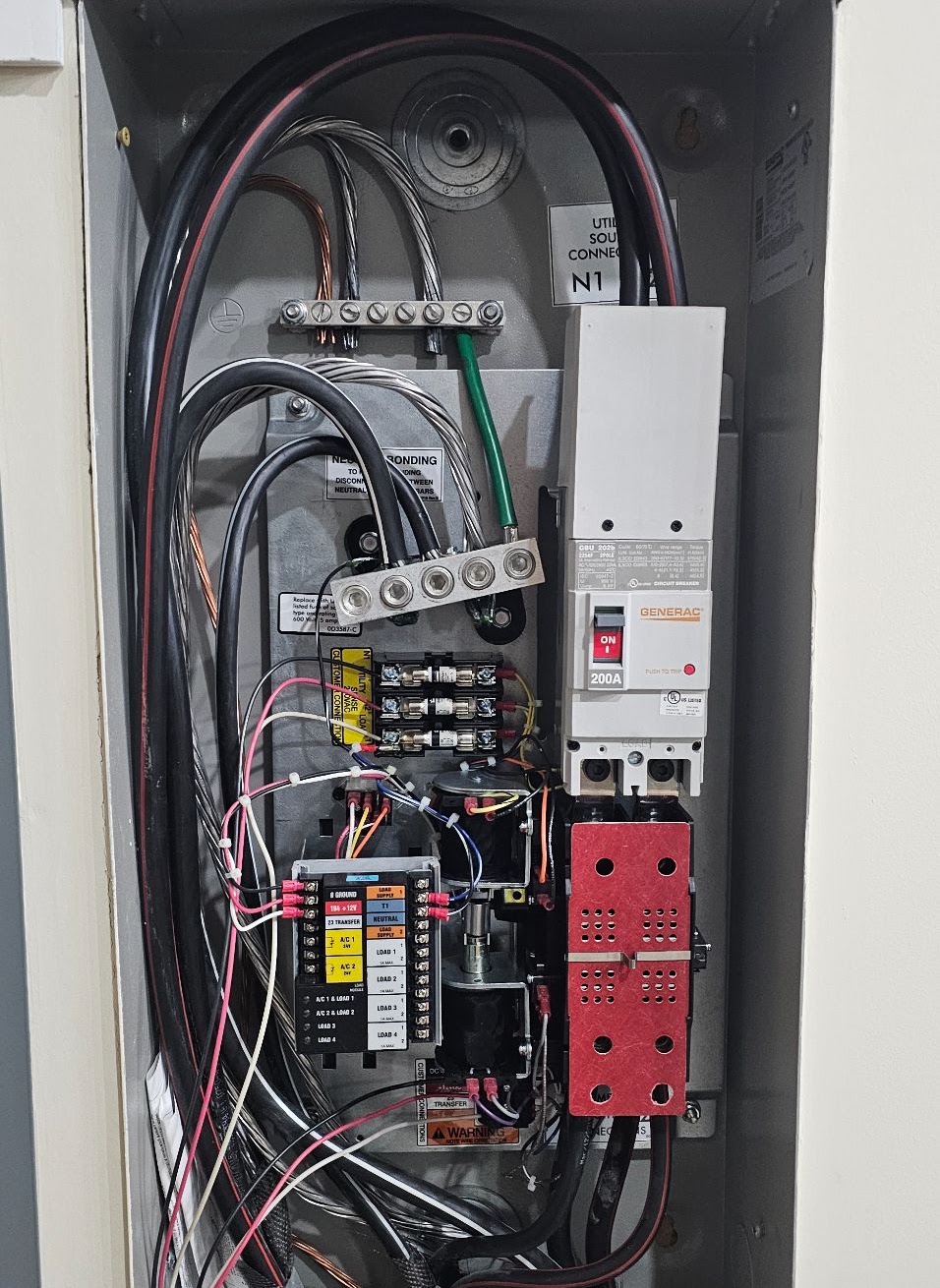 Generac 200-amp automatic transfer switch wired for a whole-home generator in Vancouver, WA