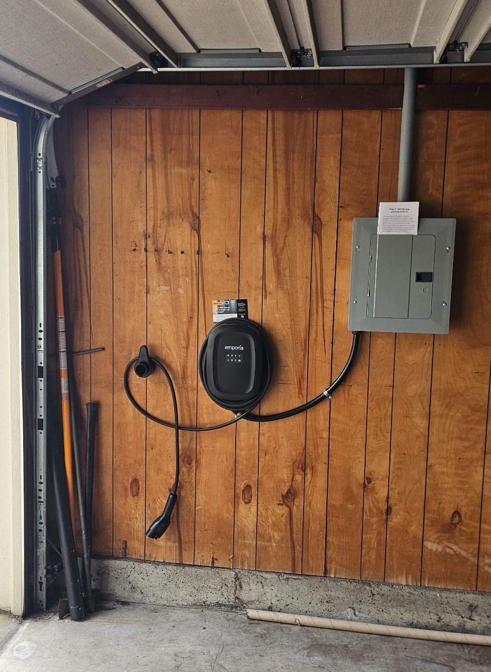 Level 2 EV charger and dedicated sub-panel installed in a Vancouver, WA garage