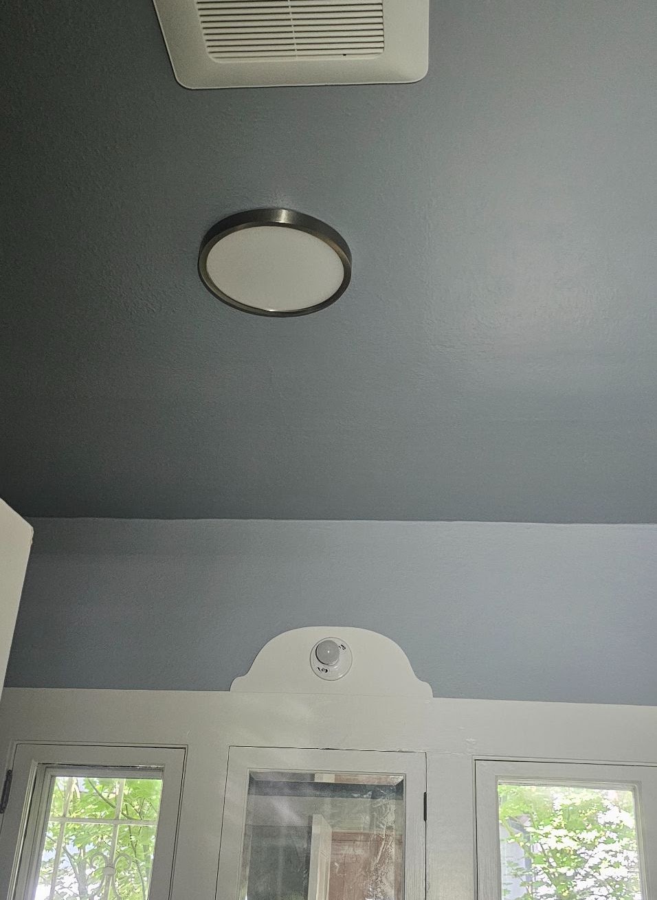 Bath fan replacement and flush-mount LED ceiling light in a Vancouver, WA bathroom